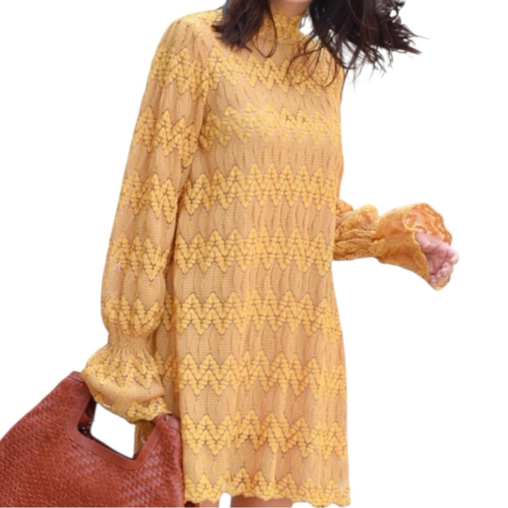 Free People Simone Sz S Yellow Lace Dress Mock‎ Nech